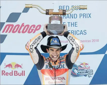  ?? FOTO: EFE ?? Marc Márquez está imbatido en Estados Unidos desde 2011. Seis victorias en Austin, 5 en Indianápol­is y 1 en Laguna Seca