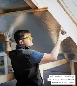  ?? ?? Add insulation to ceilings and walls to maximise heat retention in your home