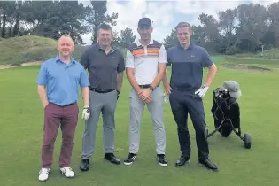  ??  ?? Pictured at the golf day, left, are Adrian Denson, Andrew Clark, Ben Coulton, and Jacob, while, right, are Bill Kiely, Peter Rigby, Steven Marshall and Neil Downey, all from Fletchers Solicitors