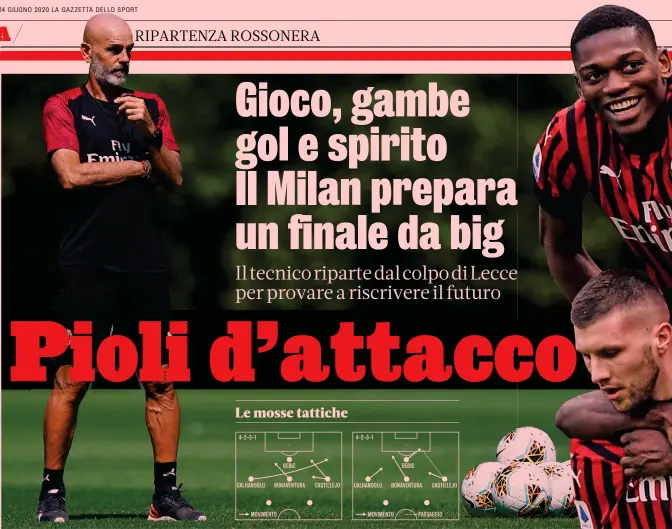  ?? LAPRESSE/AFP ?? Il maestro e gli allievi
A sinistra Stefano Pioli, 54 anni, tecnico rossonero dallo scorso ottobre. Qui sopra Rafael Leao, 20 anni, e Ante Rebic, 26, che festeggian­o dopo un gol