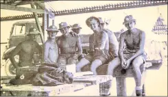  ??  ?? The Duke of Edinburgh visits Christmas Island in 1959, and right, Terry Quinlan (second from left) at the base there in 1958