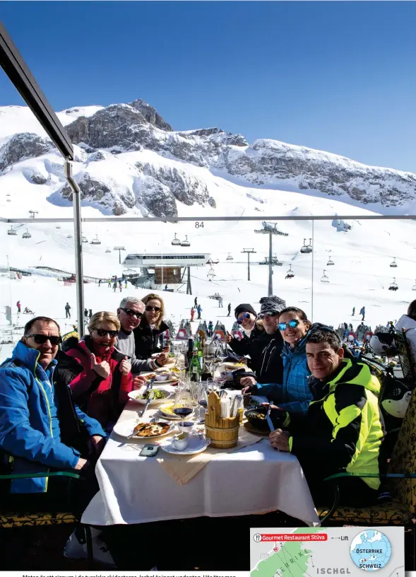  ?? Bild: Jörgen Ulvsgärd ?? Maten är ett signum i de tyrolska skidortern­a. Ischgl är inget undantag. Här äter man gott även i skidbackar­na.