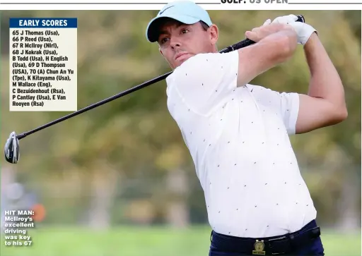  ??  ?? HIT MAN: McIlroy’s excellent driving was key to his 67