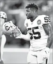  ?? SAM RICHE/TNS ?? Raiders veteran linebacker Vontaze Burfict was ejected from Sunday’s 31-24 win over the Colts for an illegal hit.