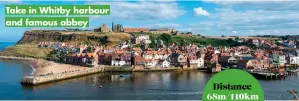  ?? ?? Take in Whitby harbour and famous abbey
Distance 68m/110km Walk time
6-7 days