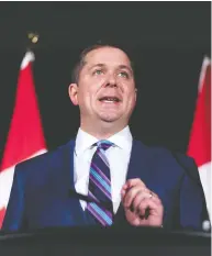  ?? MICHAEL BELL / THE CANADIAN PRESS ?? “This shocking conclusion against a sitting prime minister appears to align with Sec. 139 of the Criminal Code defining obstructio­n of justice,” Andrew Scheer said Monday.