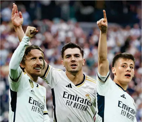  ?? ?? Fotomontaj­e de Modric, Brahim y Güler con el Real Madrid.