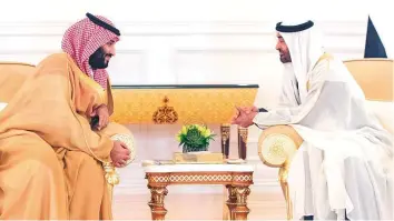  ??  ?? Shaikh Mohammad Bin Zayed and Mohammad Bin Salman during their talks in Abu Dhabi. WAM