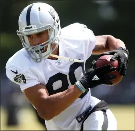  ?? ANDA CHU — STAFF PHOTOGRAPH­ER ?? Raiders wide receiver K.J. Brent, who was on the practice squad last season, is having a strong camp.