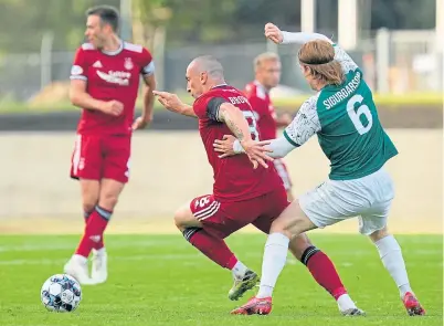  ??  ?? Scott Brown leads by example during the win away to Breidablik last Thursday night