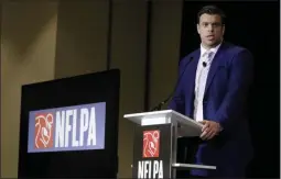  ?? CHRIS CARLSON ?? FILE - In a Thursday, Jan. 30, 2020 file photo, Eric Winston, president of the NFL Players Associatio­n, speaks at the annual state of the NFLPA press conference, in Miami Beach, Fla.