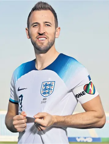  ?? ?? Harry Kane’s armband in support of gay rights risks the wrath of Fifa and could mean an immediate yellow card for the captain