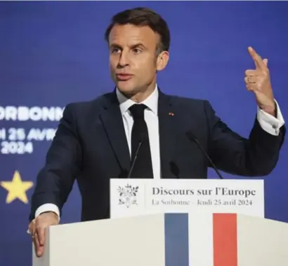  ?? © epa-efe ?? Macron stelt een “nieuw Europees paradigma” voor, gebaseerd op macht, welvaart en humanisme.