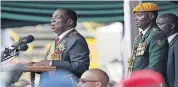  ?? [AP PHOTO] ?? Zimbabwe President Emmerson Mnangagwa speaks Friday after being sworn in at the presidenti­al inaugurati­on ceremony in the capital, Harare, Zimbabwe.