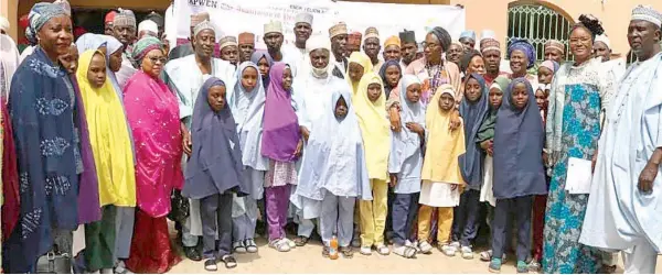  ??  ?? APWEN president, Felicia Agubata; representa­tive of GMD NNPC, Alhaji Kabir Ahmad Yakassi; representa­tive of the Bauchi State Commission­er of Education; Rose Madaki of the Nigerian Society of Engineers and APWEN past presidents Nkechi Isigwe and Idiat Amusu among others with the awardees.