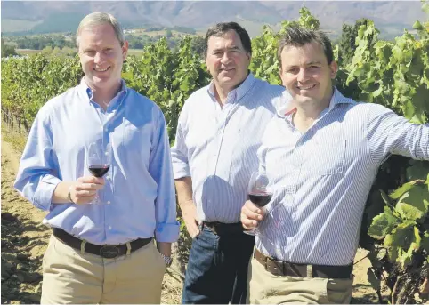  ?? Pictures: Supplied ?? THREE’S COMPANY. Kleine Zalze cellar master Alastair Rimmer, left, owner Kobus Basson and the farm’s winemaker RJ Botha.