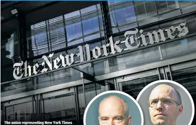  ?? ?? Unwelcome news
The union representi­ng New York Times journalist­s could make things uncomforta­ble for executive editor Joseph Kahn (near right) and Times chairman/publisher AG Sulzberger, if labor talks worsen and a work stoppage leads to the production of a newspaper by striking employees.