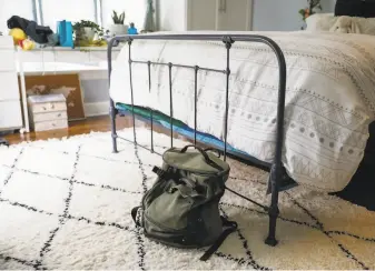  ?? Gabrielle Lurie / The Chronicle ?? The backpack of Erin and Blaise Zerega’s daughter sits in her room. She says she has had panic attacks after being followed and grabbed by a man who other women say has harassed them.