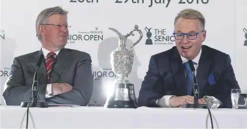  ?? ?? Martin Slumbers, left, and Keith Pelley share the stage in St Andrews back in 2018