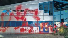  ?? ?? Paint-spattered walls of the factory attacked by pro-palestine activists yesterday