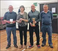  ??  ?? Runners-up Duncan Robertson (left) and Norrie Campbell (right) flank the winning Innellan pair of Myra Campbell and Duncan Lauder.