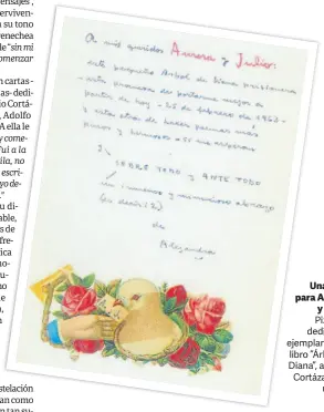  ??  ?? Una hoja para Aurora y Julio. Pizarnik dedica un ejemplar de su libro “Árbol de Diana”, a Julio Cortázar y su mujer.