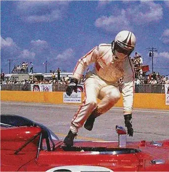  ??  ?? Left: This was on the cover of a book about the Sebring 12 hours – Chris showing he was an acrobatic Amon