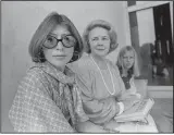  ?? ?? Joan Didion (from left in left photo), poses with Abigail McCarthy and Didion’s daughter, Quintana Roo, in September 1977. At right, Didion attends a benefit gala for the Norman Mailer Writers Colony in New York in October 2009. Didion reigned in the pantheon of “New Journalist­s” who emerged in the 1960s, wedding literary style to nonfiction reporting. (The New York Times/Teresa Zabala)
