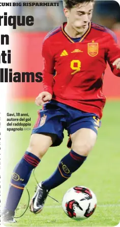  ?? ANSA ?? Gavi, 18 anni, autore del gol del raddoppio spagnolo