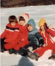  ?? ?? When the family moved to Montreal in 1984, they drove in the station wagon from Mackenzie, B.C., stopping at many Greek diners along the way. The author is at the far left of the photo on the car’s hood.