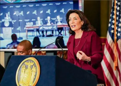  ?? Cindy Schultz / The New York Times ?? The state Senate’s rejection of Justice Hector Lasalle, first by a committee in January and then by full floor vote on Wednesday, leaves New York in uncharted territory, with Gov. Kathy Hochul’s next steps uncertain.