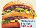  ??  ?? McDonald’s Big Mac: 540 kcal