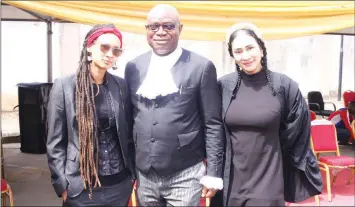  ?? ?? Grand- daughter of the deceased, Miss Chantal Mbanefo ( left); former employee of the deceased and Chairman of Council of Legal Education ( CLE), Chief Emeka Ngige ( SAN) and daughter of the deceased, Mrs. Sally Uwechue- Mbanefo.