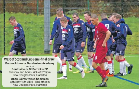  ??  ?? Celebratio­ns after Lewis Cameron’s sensationa­l goal which put Saints into a 2-1 lead. Match report and photos: Derek Black