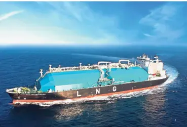  ??  ?? Opportune time: MISC’s LNG carrier Seri Cenderawas­ih. The group says its LNG shipping unit will take advantage of the buoyant market conditions to lock in higher charter rates for two to three of its vessels which are presently in the spot market.