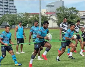  ?? Photo: FRU Media ?? Team Fiji men’s rugby sevens playmakers (from left) Napolioni Bolaca, Jerry Tuwai (captain) and Sireli Maqala on July 20, 2021.