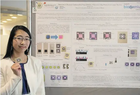  ?? Supplied ?? Patricia Yan, winner of the 2015 Alberta Sanofi Biogenius Canada award, poses next to her prize-winning research.