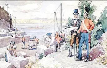  ?? NATIONAL ARCHIVES OF CANADA ?? This painting by Canadian Charles W. Jefferys (1869-1951), entitled Colonel John By, shows the Royal Engineer, right, directing constructi­on of the Rideau Canal in 1826.