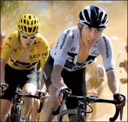 ?? AP/PETER DEJONG ?? Colombia’s Egan Bernal (right), who is the youngest rider at 21 in the Tour de France, has earned a lot of respect from the top two riders Geraint Thomas and Chris Froome for the way he rides. Bernal is in 22nd place after 15 stages.