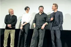  ?? JACK PLUNKETT/THE ASSOCIATED PRESS ?? Director Ridley Scott, Katherine Waterston, Danny McBride, and Michael Fassbender, from left, discuss their upcoming film, Alien: Covenant, before a special screening of Alien at the Paramount Theatre during the South by Southwest Film Festival in...