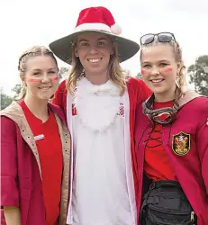  ?? ?? Jervis house captains Ruby Brand, Harry Pace and Kaitlyn Koppen sporting their house colours.