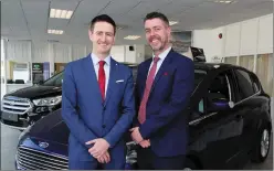  ??  ?? Shane Collins, Sales Executive, with Darren Ronan, Sales Manager, at the Cavanaghs of Mallow Showroom in Townview, Mallow.