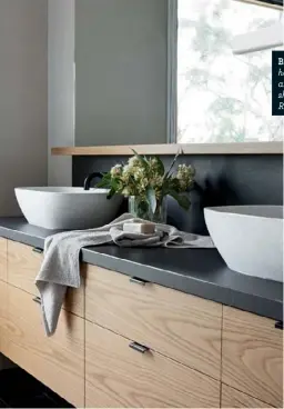  ??  ?? BACK TO BLACK “I like black as a colour and wanted lots of it in the house,” says Lesley of her chosen palette. She selected black tapware and finishes where she could, and powder-coated them black where she couldn’t. If you prefer the former, try the...