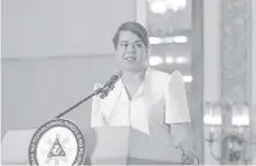  ?? Inday Sara Duterte / Facebook ?? Vice President Sara Duterte-Carpio gives the keynote address during the “Tribute to soldiers” awards ceremony at The Manila Hotel, Rizal Park, Ermita in Manila on Aug. 28, 2023.