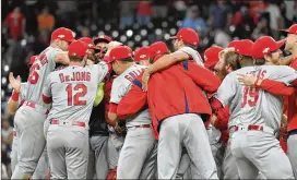  ?? HYOSUB SHIN / HYOSUB.SHIN@AJC.COM ?? The Cardinals, after celebratin­g their playoff series clincher against the Braves last year, would have been playing in Atlanta on May 25.