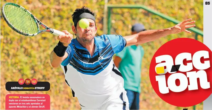  ??  ?? El tenista sonsonatec­o en dupla con el estadounid­ense Cerretani vencieron en tres sets apretados al japonés Mclachlan y al alemán Struff.