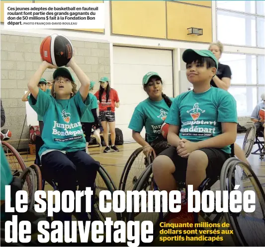  ?? PHOTO FRANÇOIS-DAVID ROULEAU ?? Ces jeunes adeptes de basketball en fauteuil roulant font partie des grands gagnants du don de 50 millions $ fait à la Fondation Bon départ.