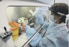  ??  ?? Scientists at work at the Lighthouse Laboratory in the Queen Elizabeth University Hospital in Glasgow which receives and analyses coronaviru­s swabs with suspected Covid-19 infections in the continuing fight against the pandemic