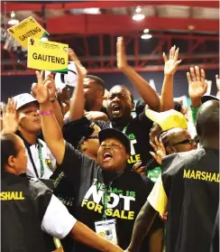  ?? Picture: Itumeleng English/African News Agency/ANA ?? OVERJOYED: ANC delegates sing during the party’s national conference at the Nasrec Expo centre in Johannesbu­rg.