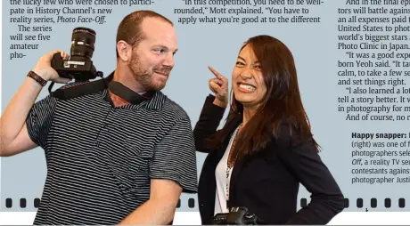  ??  ?? Happy snapper: malaysian Christy yeoh (right) was one of five amateur photograph­ers selected for photoFaceO­ff, a reality TV series which pits contestant­s against award-winning photograph­er Justin mott (left).
